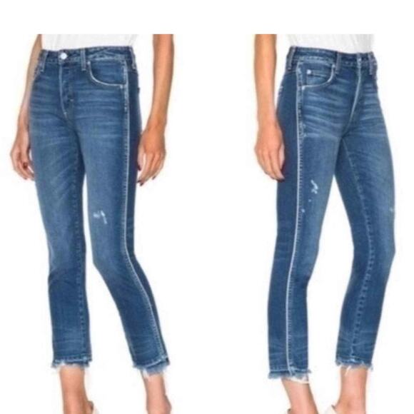 Amo Women's Babe Old School Distressed Frayed Hem Cropped Piping Jeans Size 24 - Picture 9 of 9